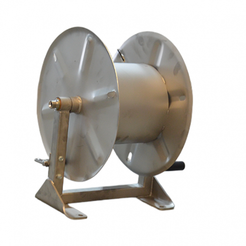 Haspel hand oprolbaar 200mm breed RVS voor hogedrukslang of Gardena tuinslang